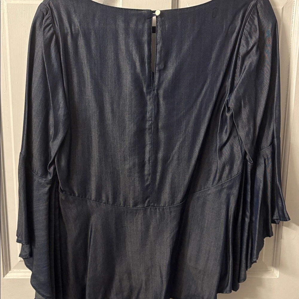 White House Black Market Denim like Navy Blouse 4 - Picture 7 of 7